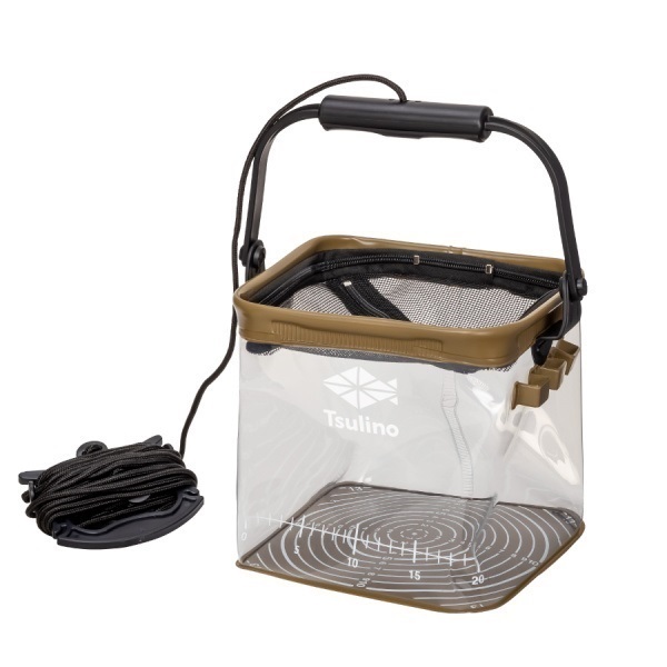 シースルーメモリーバケツ【目盛り付き/クリア素材/水汲みバケツ】(カーキ21cm)